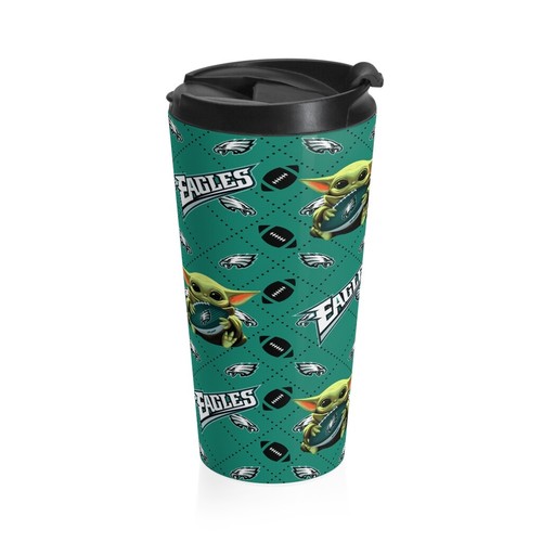 NUEVO ~ Taza de café de viaje Philadelphia EAGLES con patrón Yoda de acero inoxidable Eagles - Imagen 6 de 6