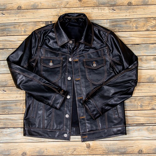 Men's Lightweight Soft Goatskin Genuine Leather Casual Leather Slim Jacket Black - Picture 5 of 18