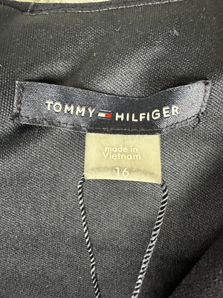 Mono Tommy Hilfiger para mujer 16 azul marino pierna ancha cinturón cuello en V elástico A8HC1KD1 Foto 3 de 4