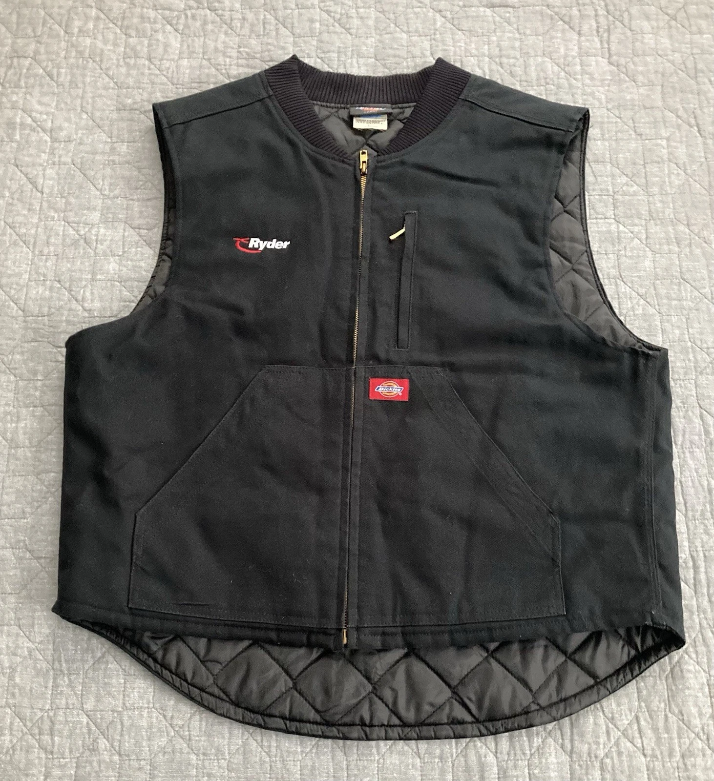 Dickies Mens Duck Canvas Quilted Lined Work Vest Black Full Zip Large Ryder