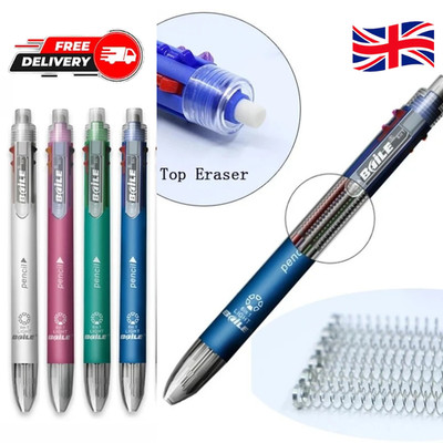 6 in 1 Multicolor Kugelschreiber   5 Tintenfarben + 1 Druckbleistift mit Radierer