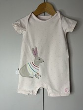 Joules Shortie Pink Romper Age 6-9 Months Patch Bunny Spot Jersey Short Sleeves