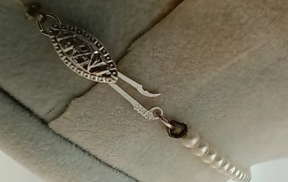 Японский белый градуированный 2-7 мм имитации жемчуг ожерелье 14k Wht золото застежка 16» - Изображение 2 из 2