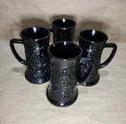 4 Vintage Indiana Glass Tiara Black Amethyst Milk Glass Tavern Scene Mugs Steins