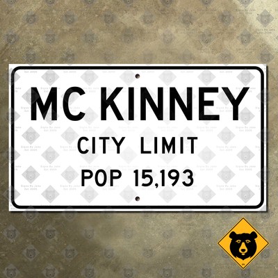 Texas McKinney city limits road sign boundary marker Dallas Fort Worth DFW 14x8