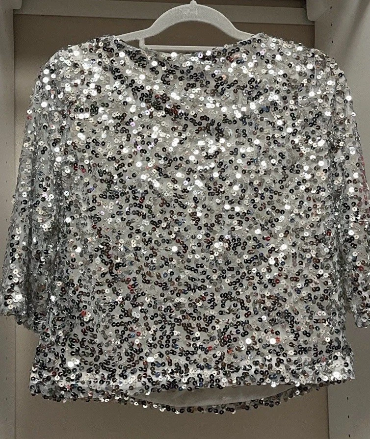 Top para mujer J Lo lentejuelas plateado, talla pequeña, línea Jennifer Lopez Foto 2 de 4