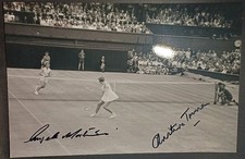 angela mortimer at net christine truman return wimbledon final signed 12x8 photo