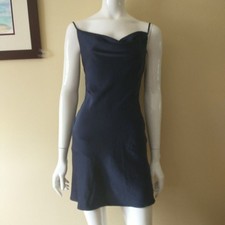 New Urban Outfitters Slip Dress S Navy Blue Mini Satin Spaghetti Malory CowlNeck
