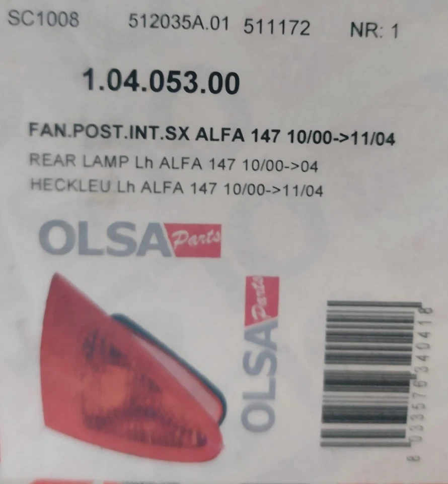 1.04.053.00 OSLA faro posteriore sinistro Alfa Romeo 147 OE 46556346 Foto 2 de 2