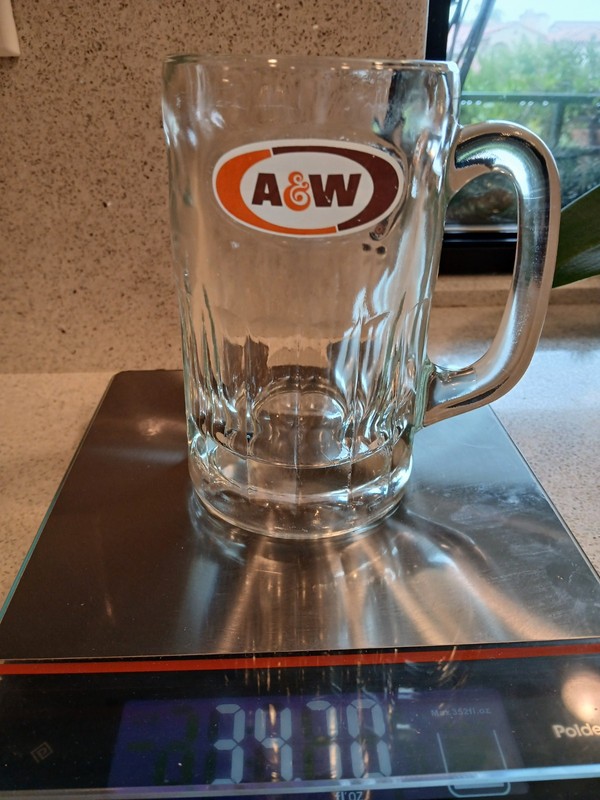 NEAR MINT VINTAGE A/W ROOT BEER CLEAR GLASS HEAVY (2.3 LBS) MUG ICONIC OVAL LOGO