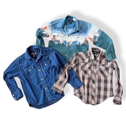 Lot Of 3 Western Pearl Snap Cowboy Shirts Roper Pintlar Kids Youth Sz Small 6-8