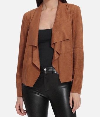 Bagatelle Women's Brown Faux-Suede Drape-Front Jacket Size L