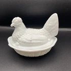 Vintage Fenton Milk Glass Chicken Hen on Nest 5.5" Long