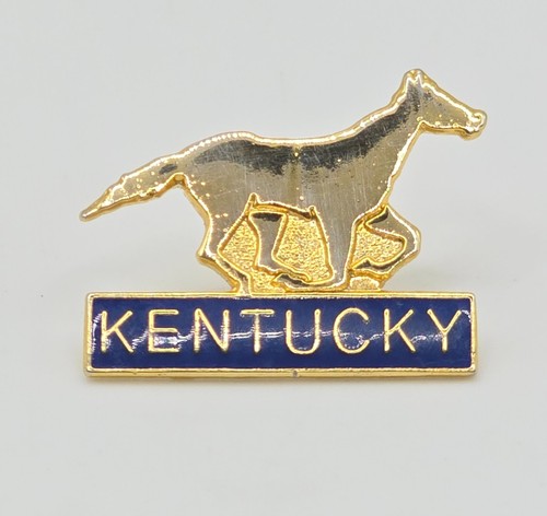 Gift Creations Kentucky Thoroughbred Horse Lapel Pin 1" Gold Tone Blue Enamel