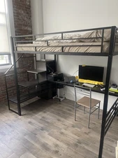 Metal Loft Bed with Desk And Closet