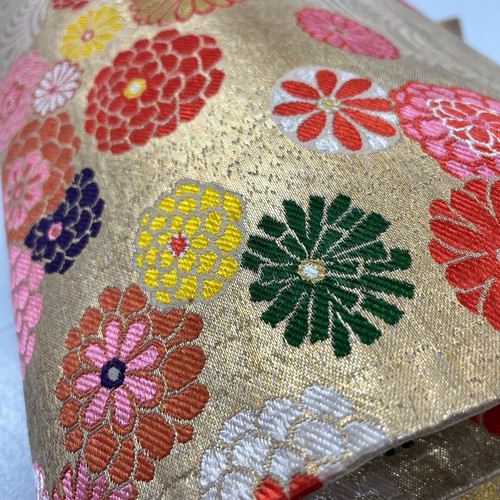 Vintage Japanese Nagoya Obi - Gold Floral Waves - Kimono & Home Decoration - Bild 1 von 14