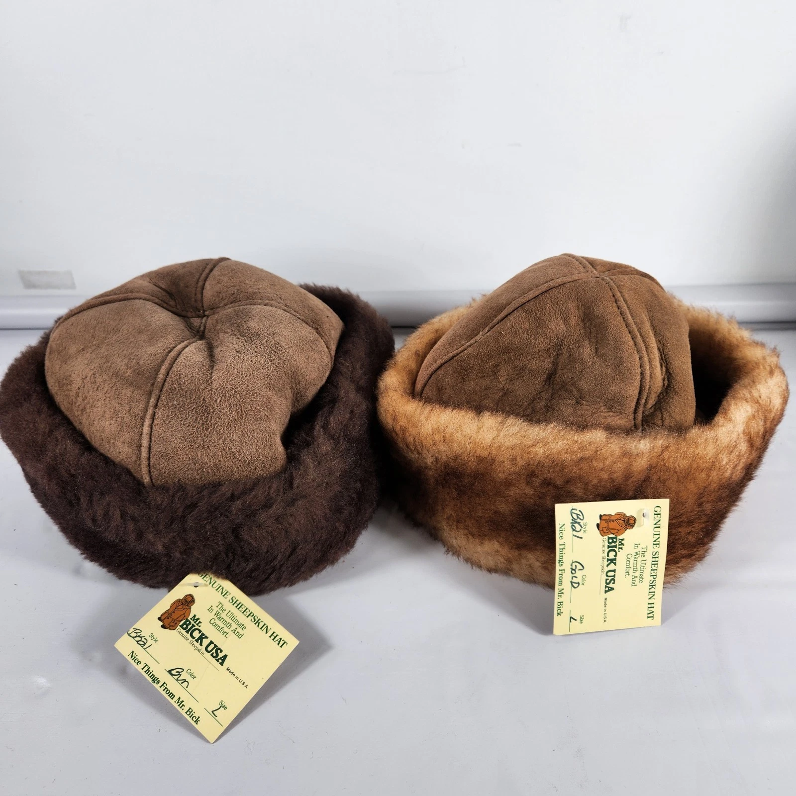 (2) Mr Bick USA Size Large Hat Brown/Gold Sheepskin Fur Warm Unisex BK21
