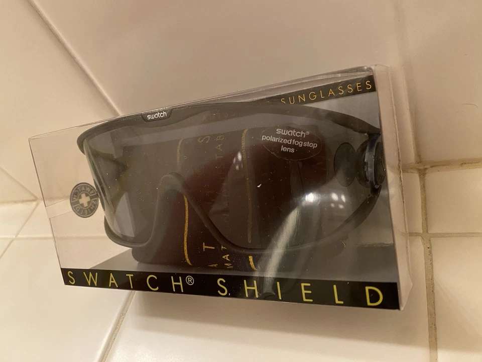 Винтажный образец щит солнцезащитные очки черный 1980-х новом новый в коробке с мешок поляризованный - Изображение 2 из 4