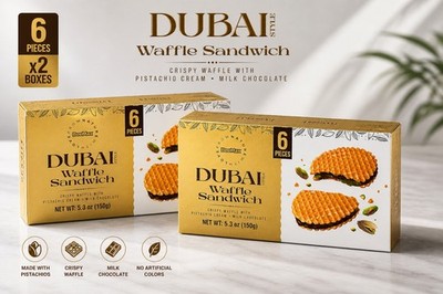 BeeMax Dubai Style Waffle Sandwich Pistachio Cream Milk Chocolate 2 UnitBox 5.3z