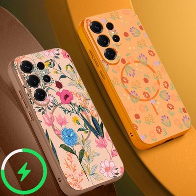 Für Samsung S26 S25 Ultra Plus S24 FE S23 A57 A56 A55 Magnetische Blumen Hülle