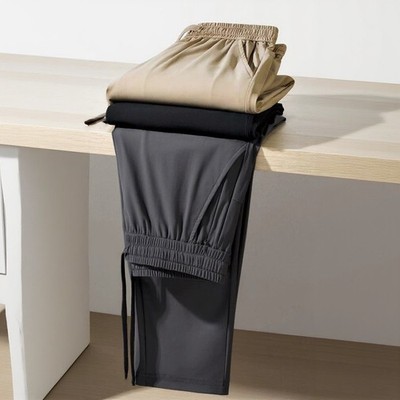 Ice Silk Herren Straight Leg Hose Elastischer Bund Comfort Fit Jogginghose