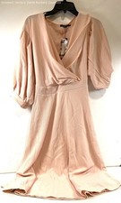 blush pink Boohoo puf-sleeve faux-wrap midi dress sz. 2