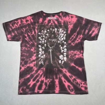 Post Malone Posty Co 2019 Tour Tie Dye T Shirt Mens L Red Concert Merch Skulls