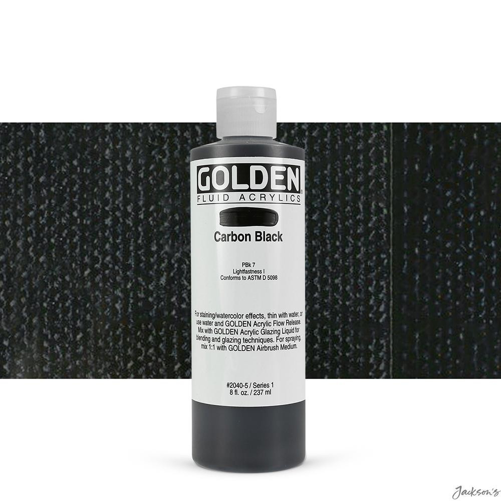 Golden Fluid Acrylic Paint Carbon Black 237ml 8oz For Spraying Brushing Staining