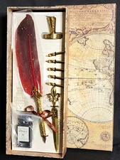 MPRINCE Vintage Feather Quill Pen Set – Calligraphy Dip Pen with 5 Nibs & Ink