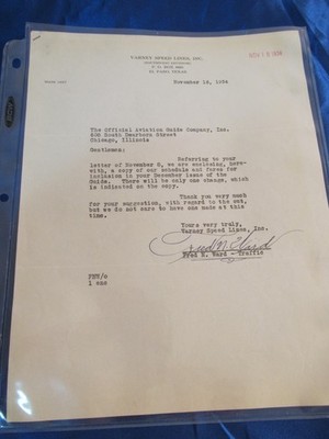 1934 Varney Speed Lines ,    letter ,   early early sold to Continental Airlines