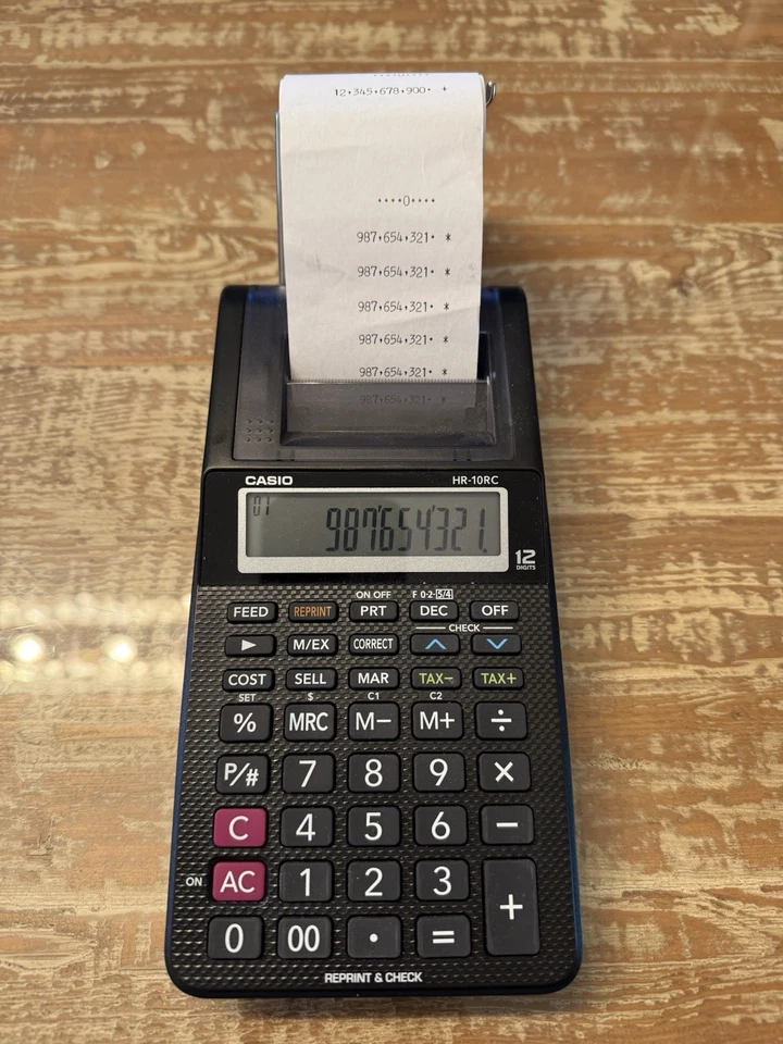 Casio HR-10RC 12-Digit Printing Calculator Black Works Clean TESTED - Image 4 of 4