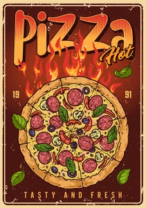 Retro Vintage Pizza Sign Hot Pizza Self Adhesive Vinyl Sticker