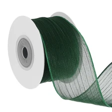 1.6 Inch 10 Yard Metallic Sheer Wire Ribbon, Wired Sheer Fabric Roll, Dark Green