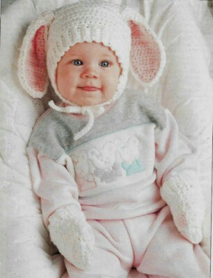 BUNNY HAT MITTENS BABY DIGEST SIZE CROCHET PATTERN
