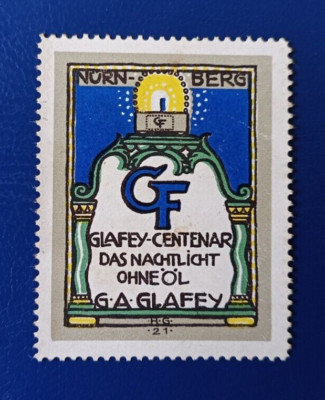 Advertising stamp advertising stamp vignette Glafey Centenar night light without oil Nuremberg