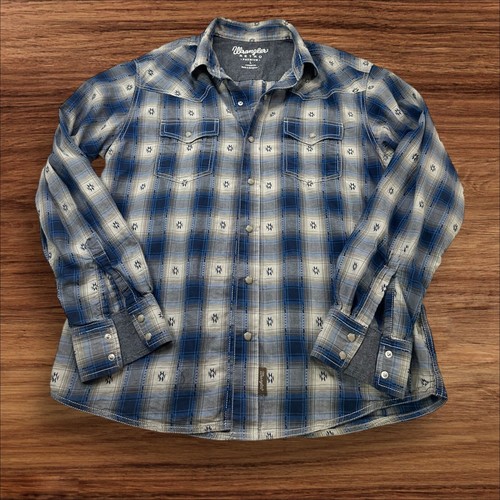 Wrangler Retro Western Shirt Plaid Aztec Print Long Sleeve Button Up Mens size L