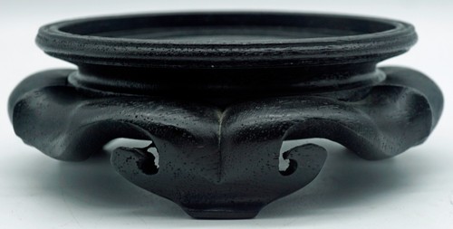 Vintage Chinese Carved Wood Vase / Bowl Wooden Display Stand 3 3/8”. Nice Design - Picture 3 of 8
