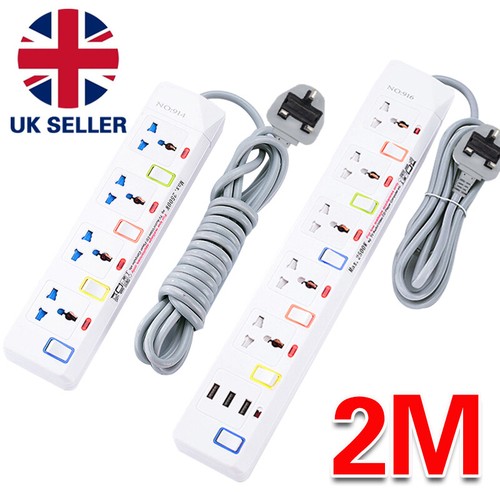 2M Extension Lead Cable Electric Mains Power 4/5 Gang Way Plug Socket+ Switch UK - Picture 9 of 13
