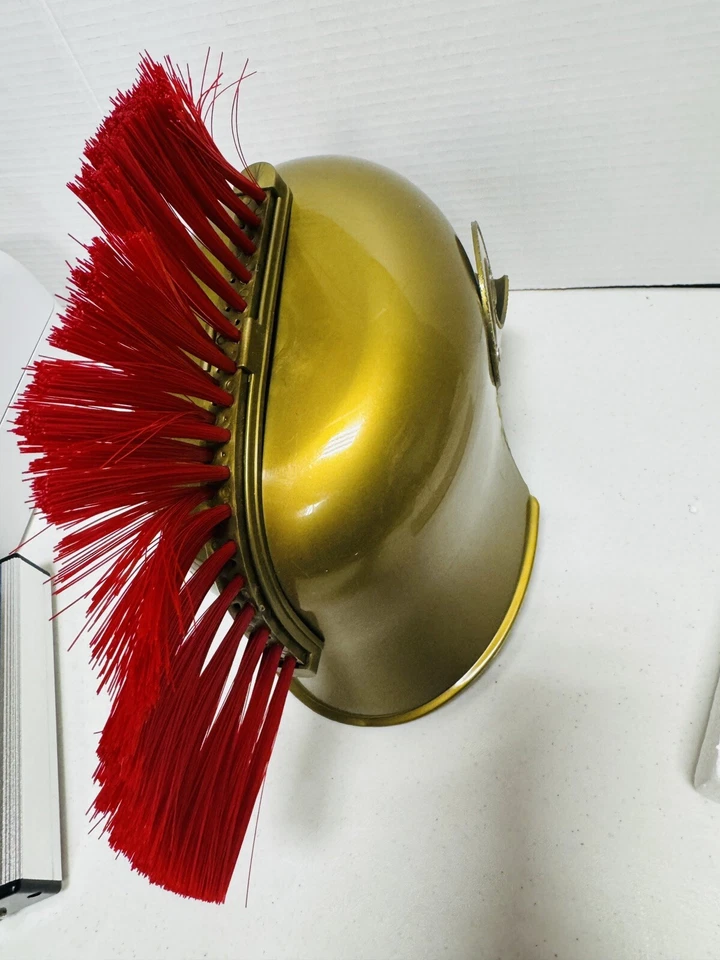 Casco Romano Dorado Con Cepillo Rojo Halloween Adulto Plástico Grueso Foto 4 de 4