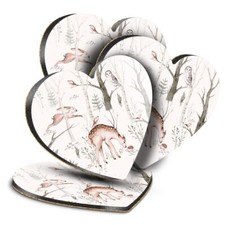 Heart MDF Coaster Woodland Animals Deer Rabbit Owl Christmas #170934