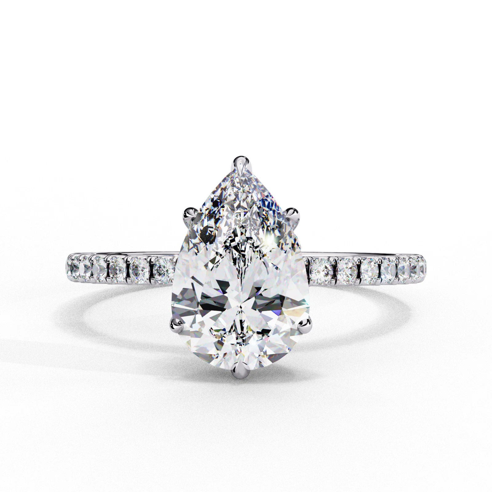 2.03Ct F-VS1 Lab Grown CVD Pear Cut IGI Certified Diamond Ring 14k White Gold image-1