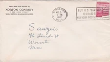 U.S. NORTON COMPANY, New Bond St,Worcester 1942 Bonds Slogan Stamp Cover Rf47812