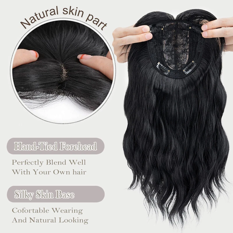 Women Full Head Cover Toppers Wavy Toupee Clip in Hair Extensions As Real Human - Image 3 of 4
