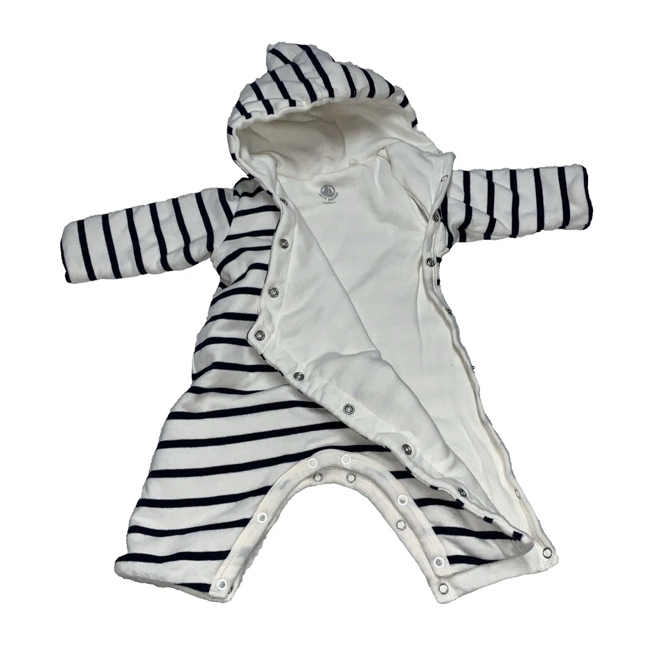 Детский комбинезон Petit Bateau белый темно-синий в полоску размер 1 месяц комбинезон с подкладкой с капюшоном - Изображение 3 из 4
