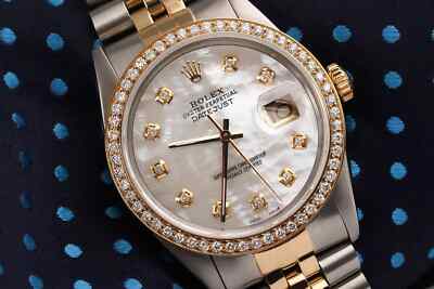 Rolex Datejust 36 mm White Mother Of Pearl Diamond Dial Two Tone Diamond Watch