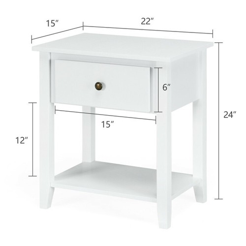 Bedroom Wooden Nightstand Living Room End Table With Drawer & Open Storage Shelf - Picture 4 of 12