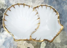 Double Shell White Jewelry Trinket Soap Vanity Dish Gold Edge Japan 13038