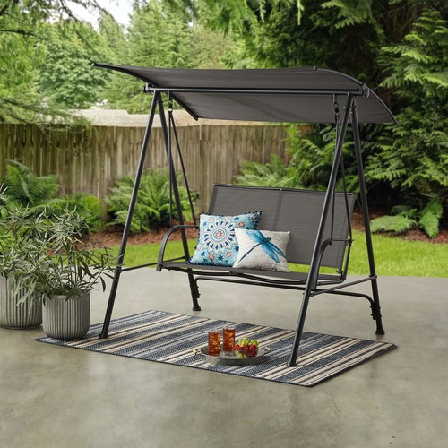 OUTDOOR SWING 2-Person Steel Canopy Porch Swing, Brown/Tan - Picture 9 of 11