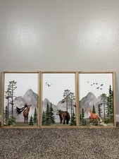 Set Of 3 Wild Woodland Nursery Animals Wall Art Decor 16x24 Inch Nursery Fogg...