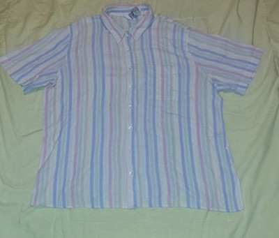 Alfred Dunner Top Womens 22W Multicolor Striped Cotton Blend Shortsleeve Button